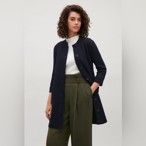 COS Sweaters - COS Cardigan Bubble Knit Black Longline Jacket - Size S